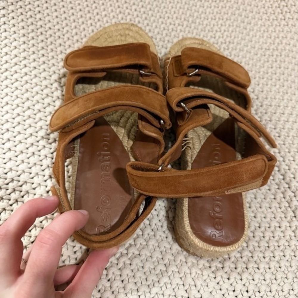 Reformation Trinity Sport Espadrille Platform Sandals Brown Suede Straps Read - Picture 2 of 5